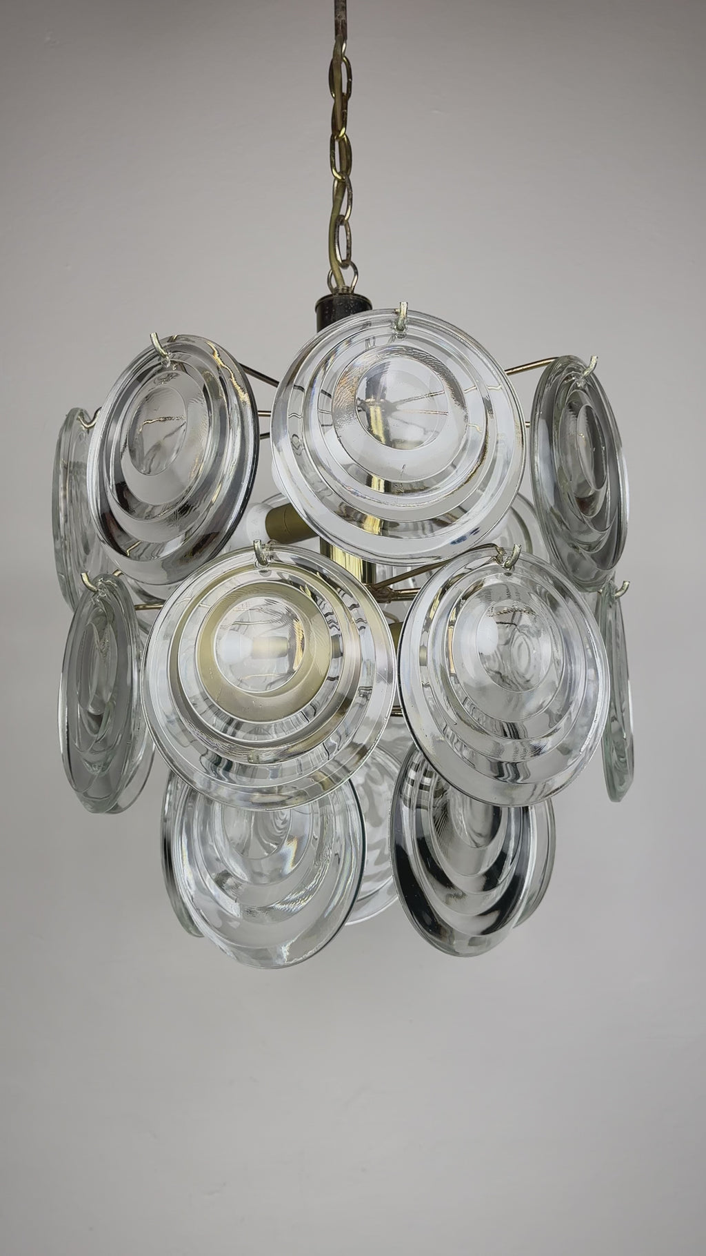 Vintage glass disc chandelier, Italy 1970s
