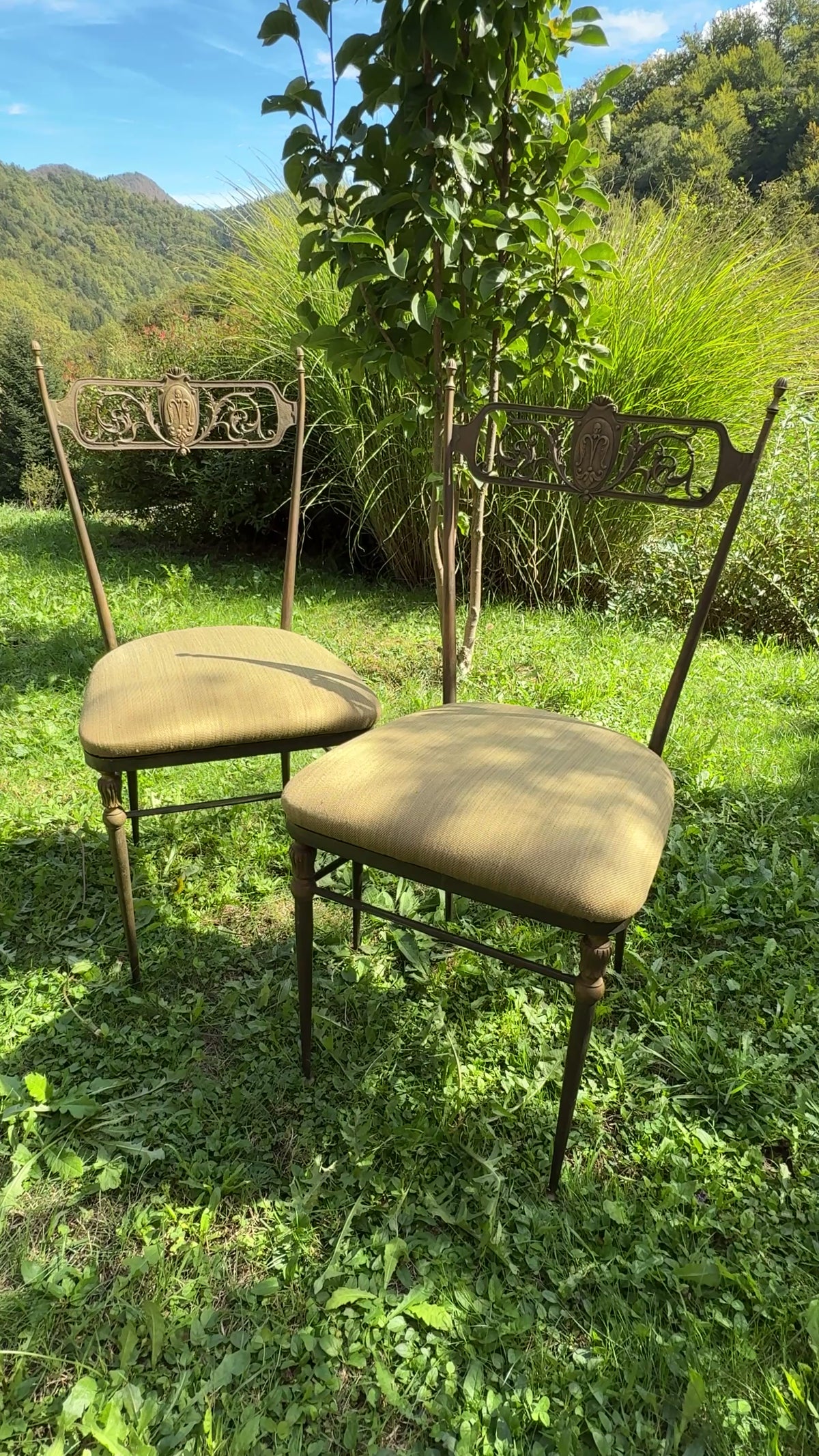 Pair of Vintage Decorative Brass Chairs in the Chiavari Style, Italy 1950s