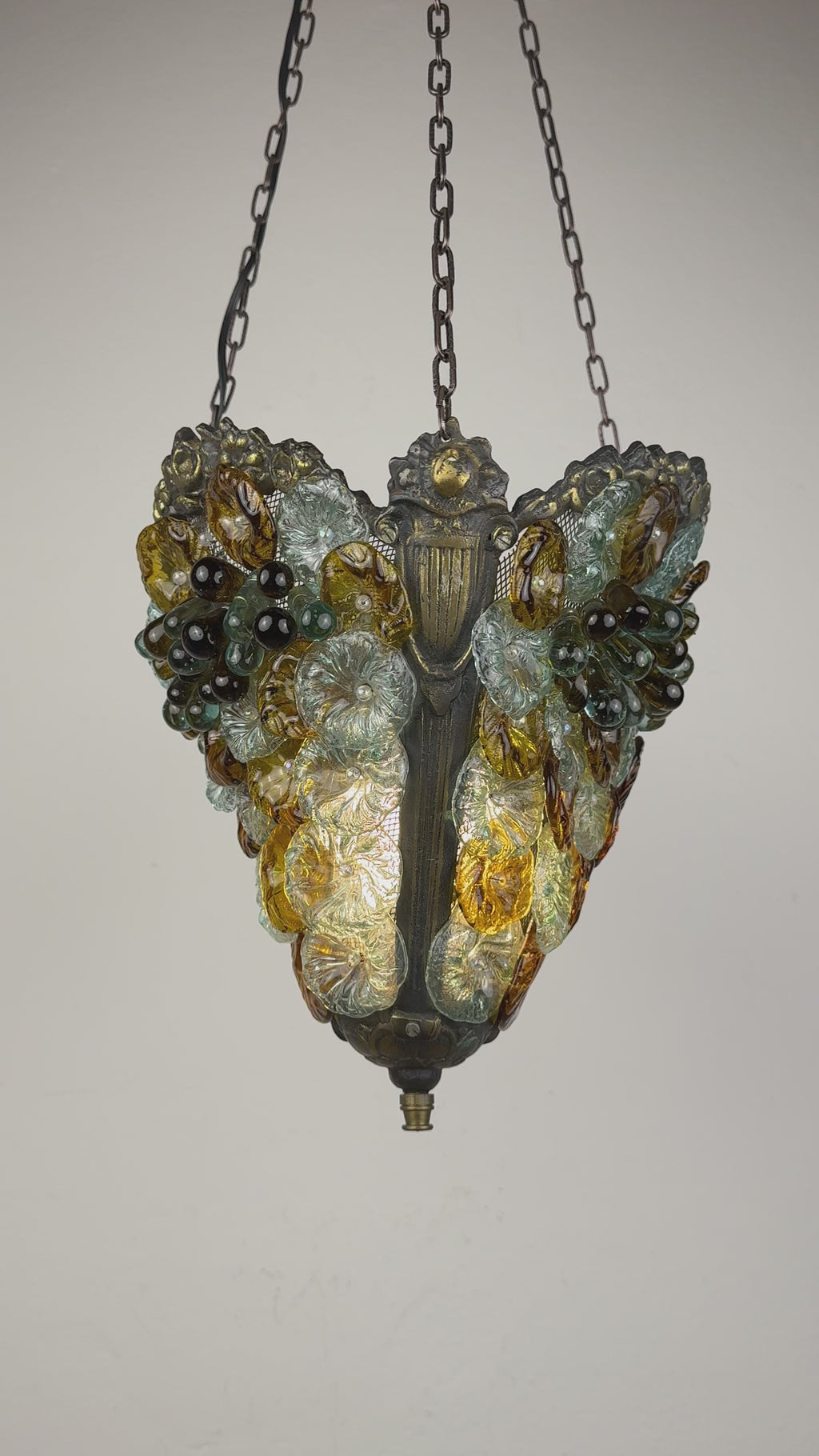 Antique murano glass pendant lamp, Italy 1910s Art Nouveau vintage lighting