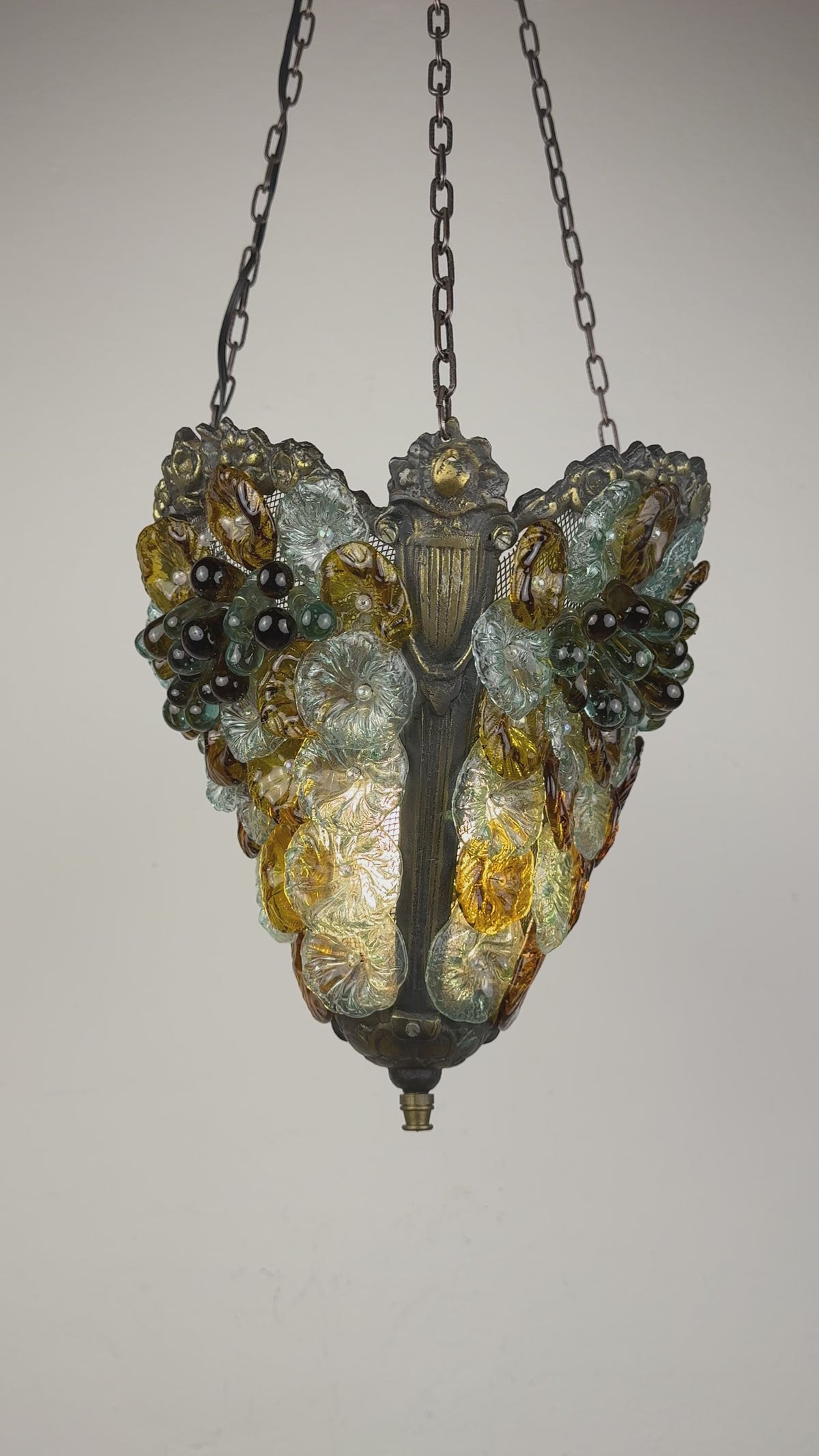Antique murano glass pendant lamp, Italy 1910s Art Nouveau vintage lighting