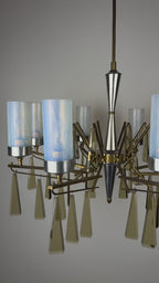 Large Sculptural Italian Mid-Century Chandelier in Brass and Glass, Italy 1950s