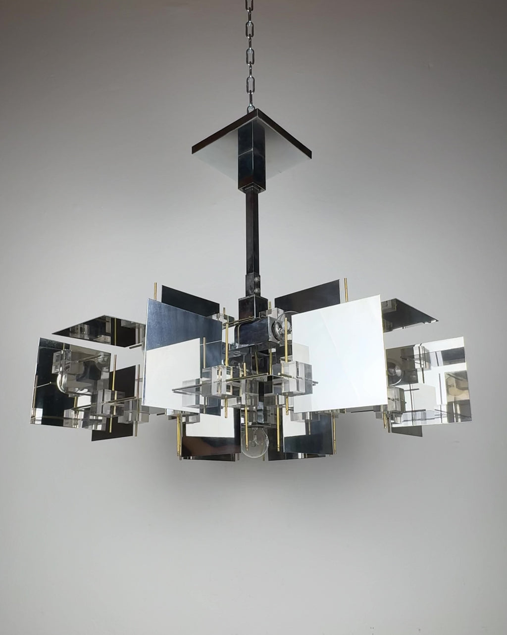 Vintage metal chandelier by Gaetano Sciolari, Italy, 1950s