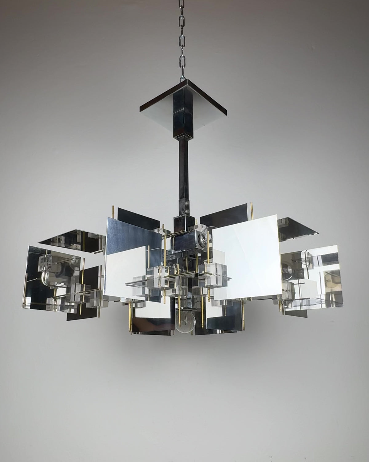 Vintage metal chandelier by Gaetano Sciolari, Italy, 1950s