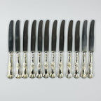 Italian vintage set of 800 silver-handled knives with black blades, made in 1960s