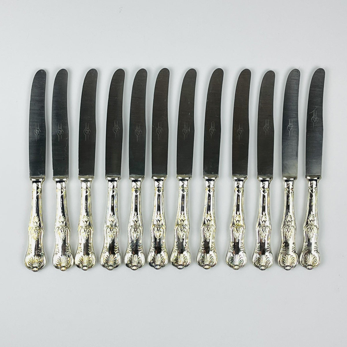 Italian vintage set of 800 silver-handled knives with black blades, made in 1960s