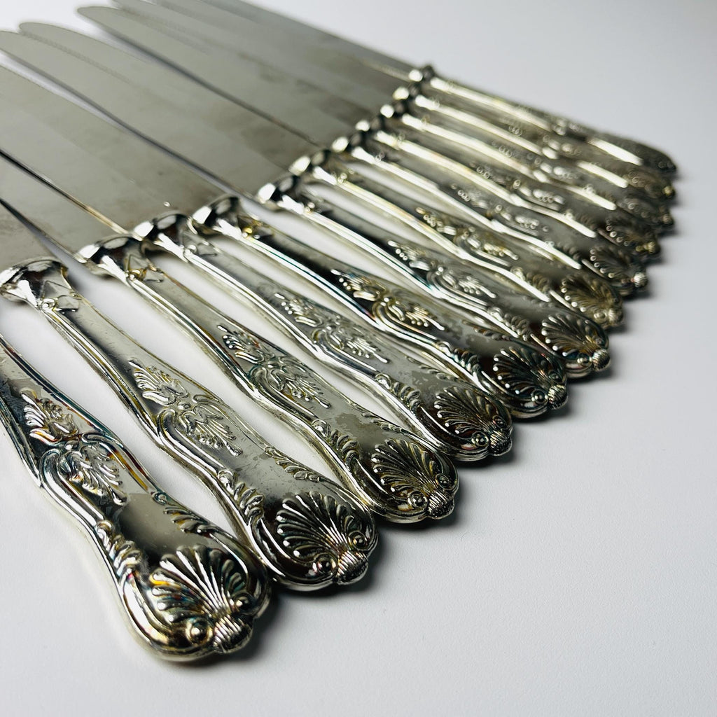 Italian vintage set of 800 silver knives with decorative handles, made in 1960s