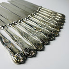 Italian vintage set of 800 silver knives with decorative handles, made in 1960s