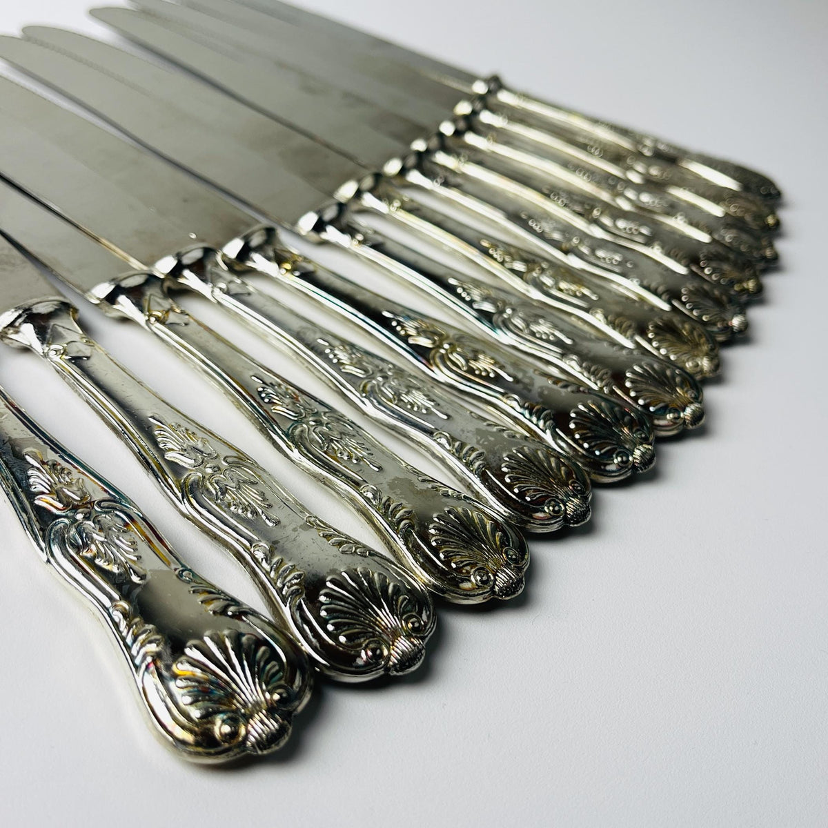 Italian vintage set of 800 silver knives with decorative handles, made in 1960s